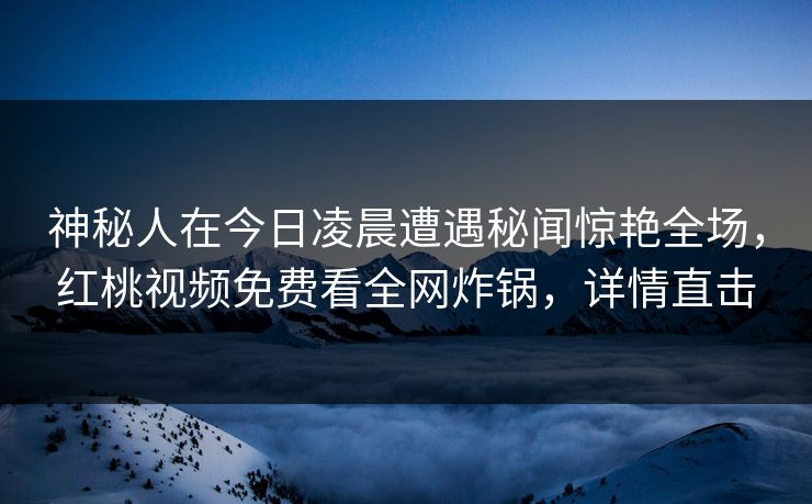 神秘人在今日凌晨遭遇秘闻惊艳全场，红桃视频免费看全网炸锅，详情直击